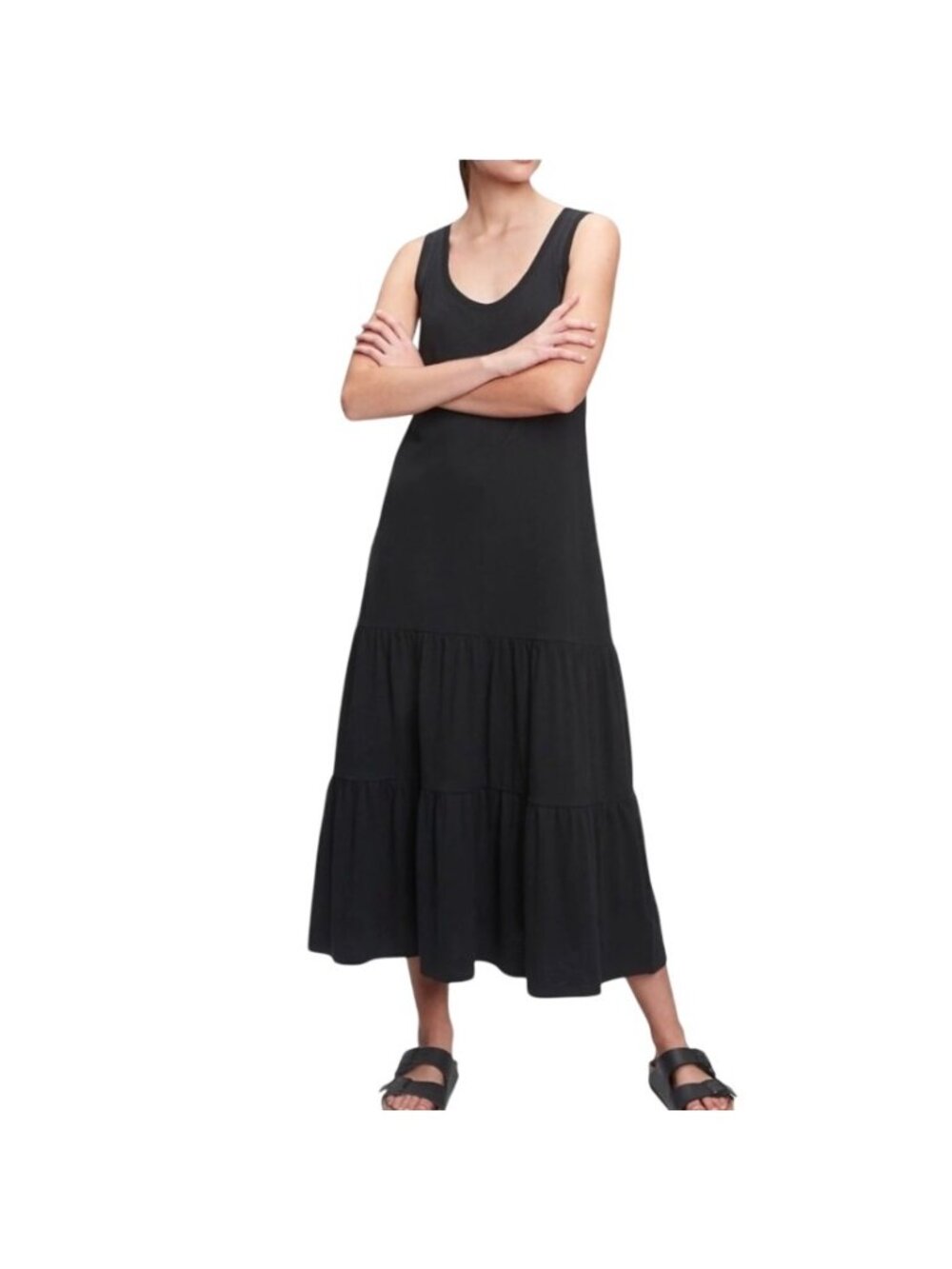 Gap Tiered Sleeveless Maxi Dress Black Size L Minimalist Quiet Luxury Bohemian